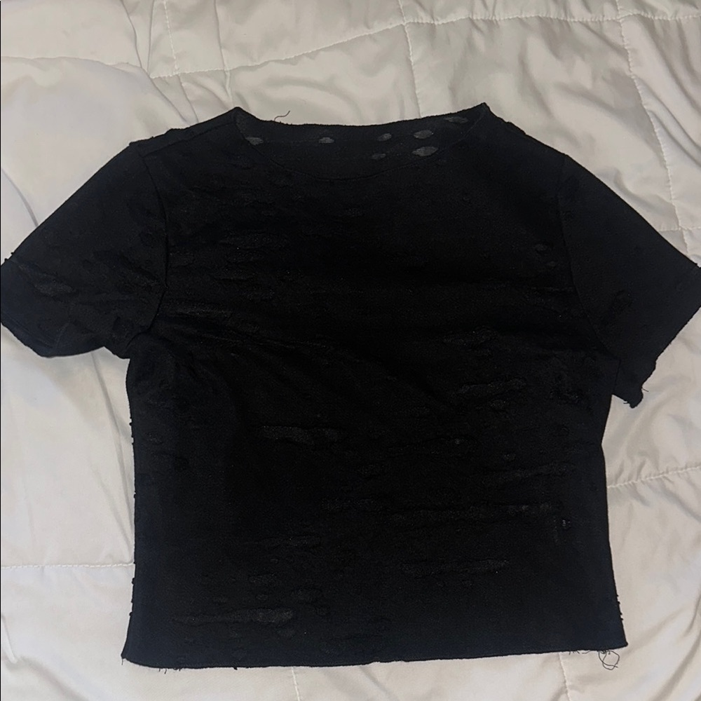 Distressed Black Crop Top